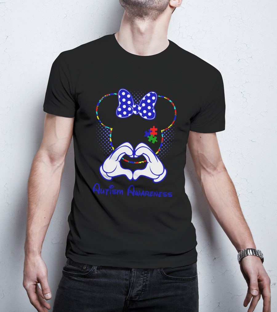Autism Awareness Minnie Mouse Puzzle Heart Hands T-Shirt