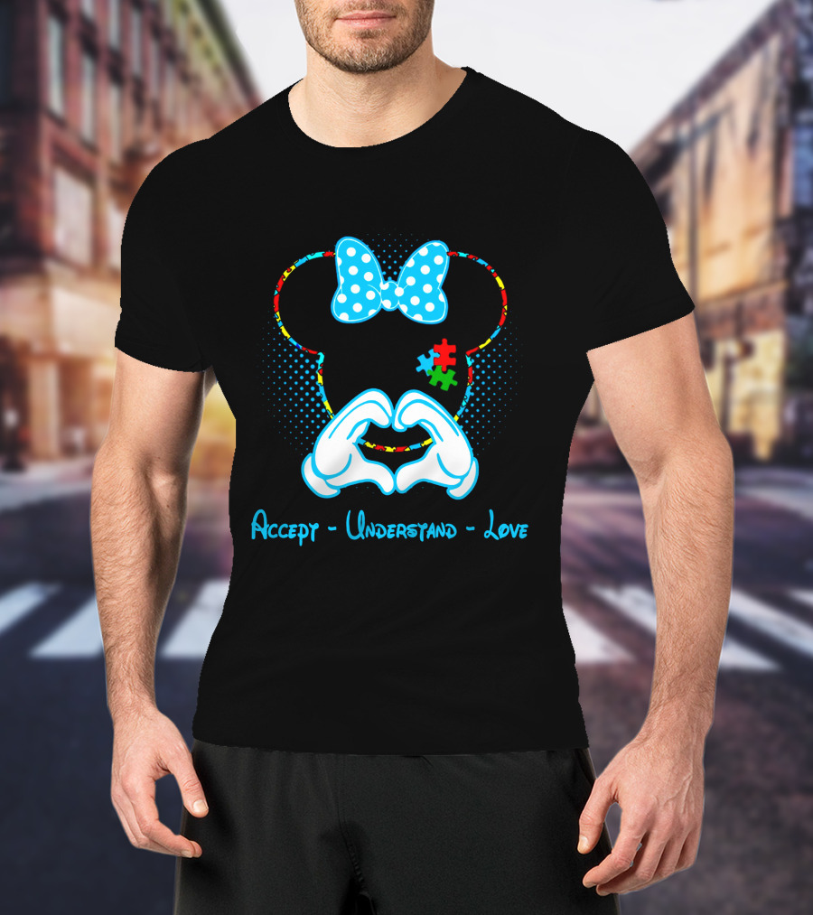 Minnie Mouse Puzzle Bow Accept Understand Love Autism Awareness T-Shirt