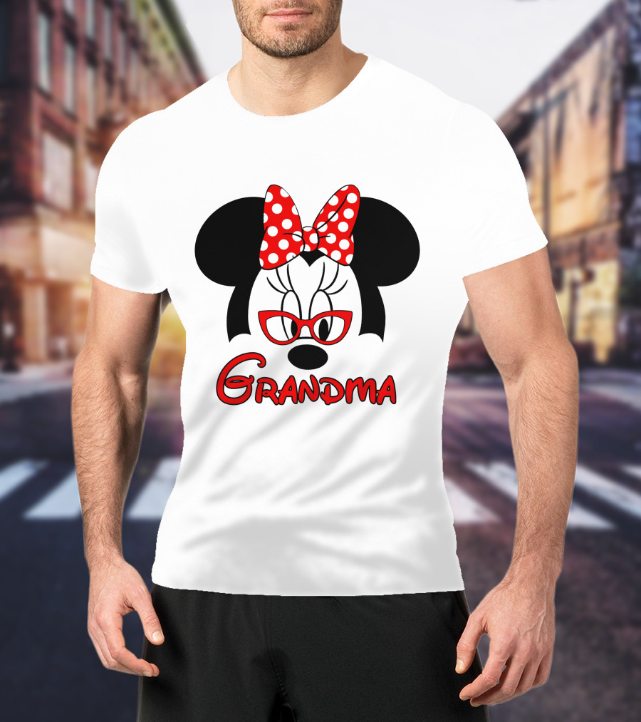 Minnie Grandma Polka Dot Bow Red Glasses T-Shirt