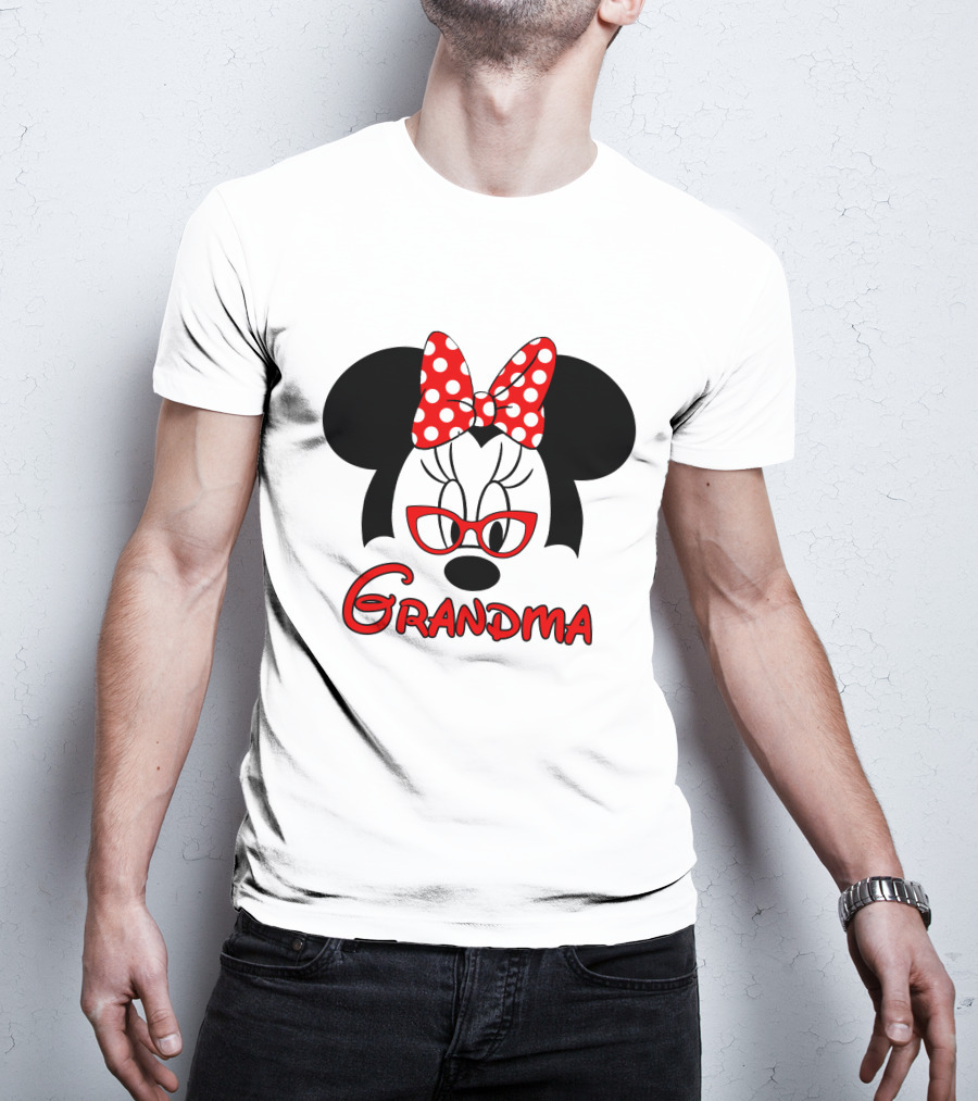 Minnie Grandma Polka Dot Bow Red Glasses T-Shirt