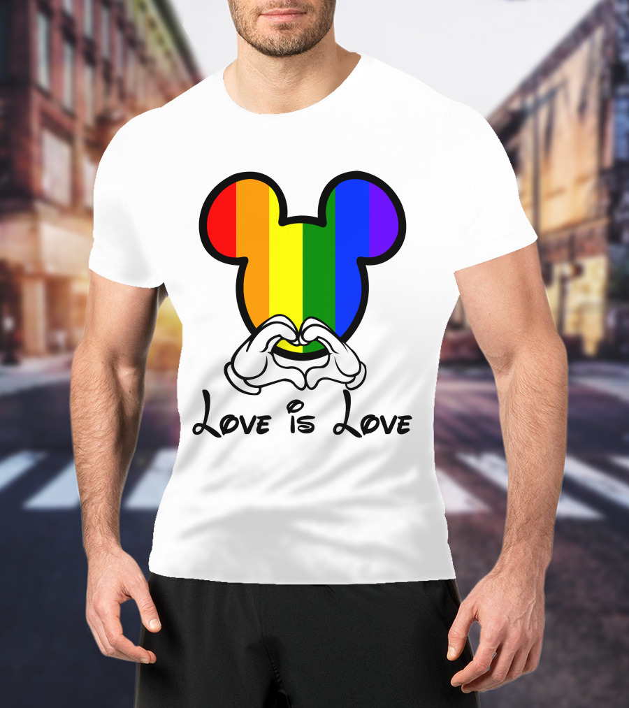 Mickey Rainbow Love Is Love Hands Heart T-Shirt