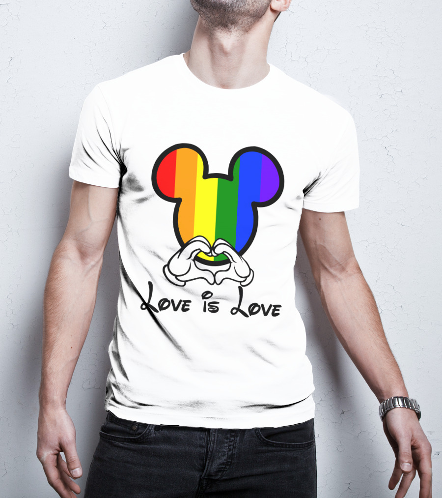 Mickey Rainbow Love Is Love Hands Heart T-Shirt