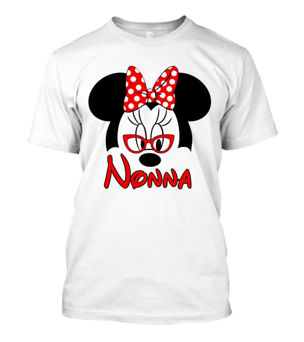 Minnie Nonna Red Glasses And Polka Dot Bow T-Shirt