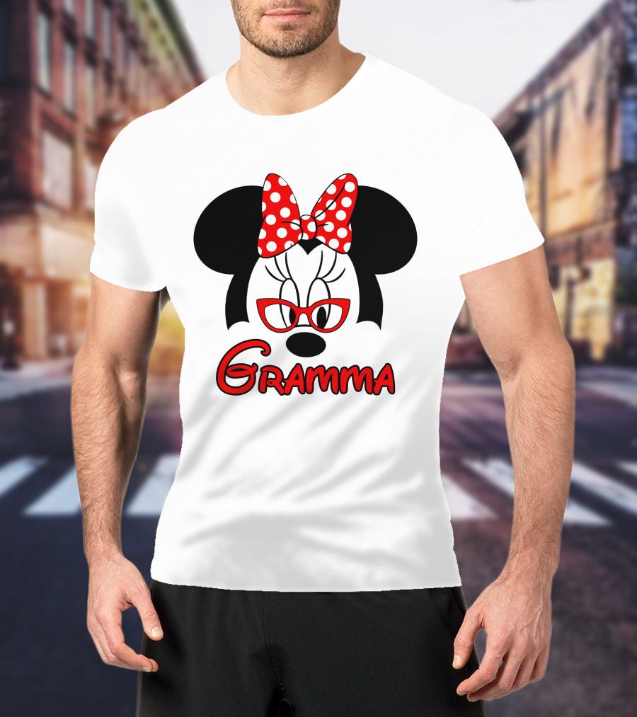 Minnie Mouse Gramma Red Glasses And Polka Dot Bow T-Shirt