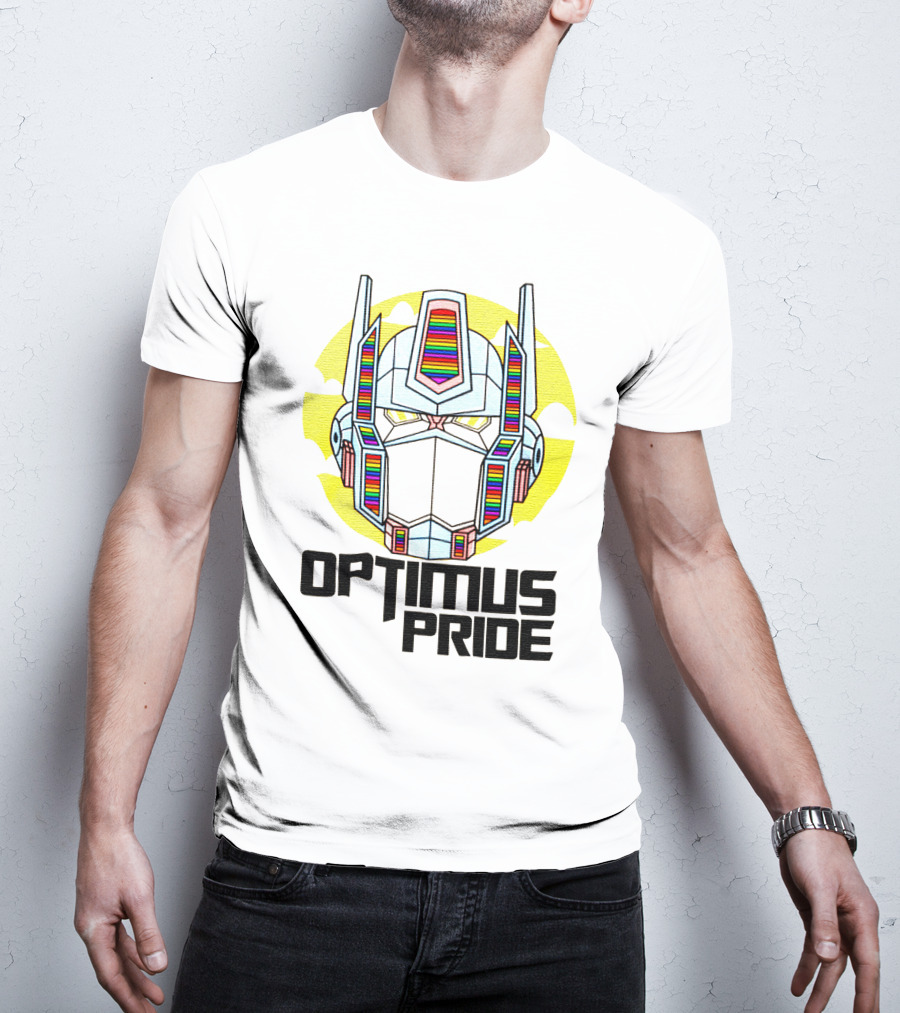 Optimus Pride Rainbow Robot Face T-Shirt