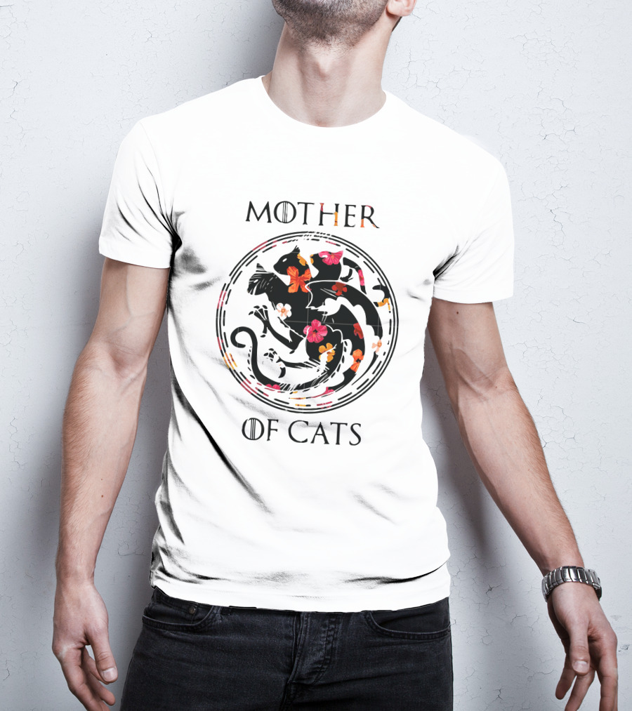 Mother Of Cats Floral Yin Yang Circle T-Shirt