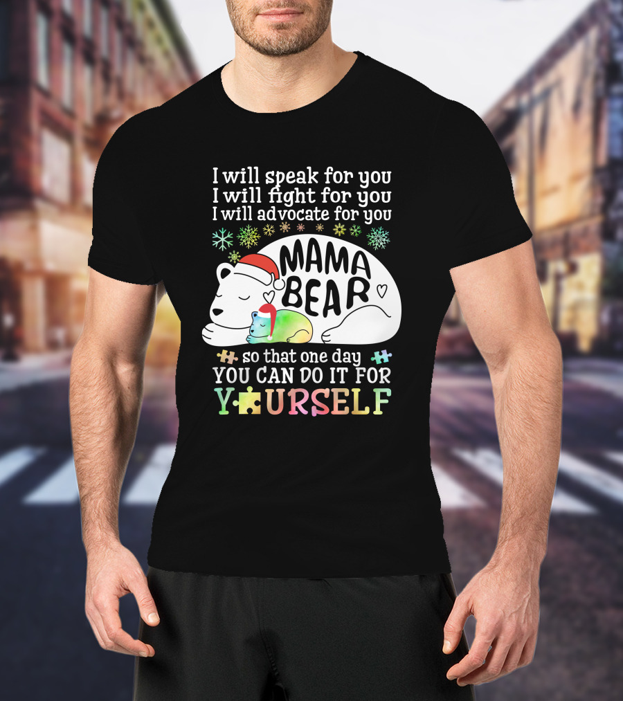 I Will Speak Fight Advocate Mama Bear Autism Puzzle T-Shirt