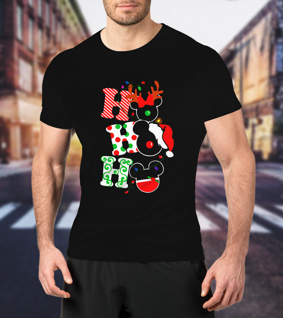 Ho Ho Ho Christmas Mickey Reindeer Santa T-Shirt