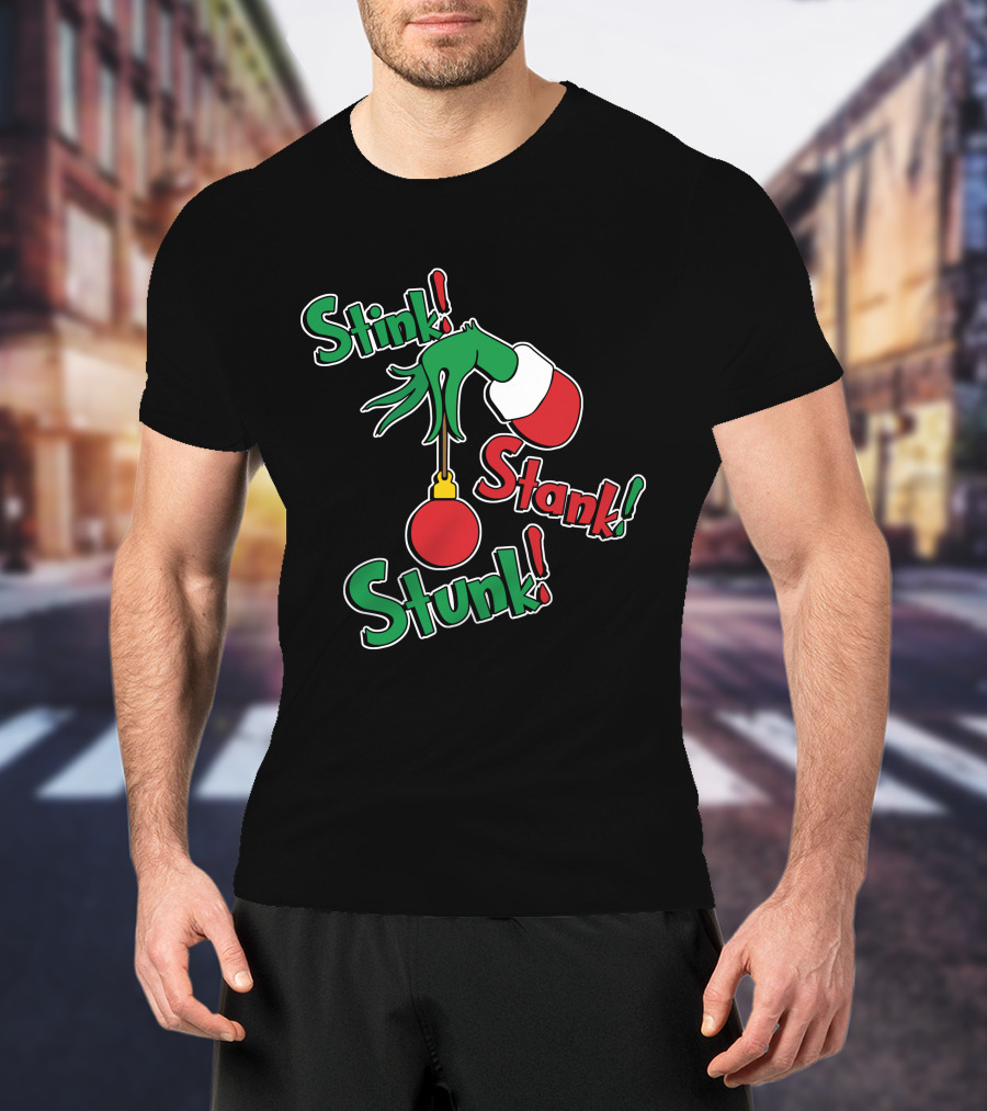 Stink Stank Stunk Grinch Hand Holding Christmas T-Shirt