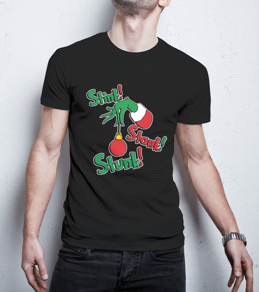 Stink Stank Stunk Grinch Hand Holding Christmas T-Shirt