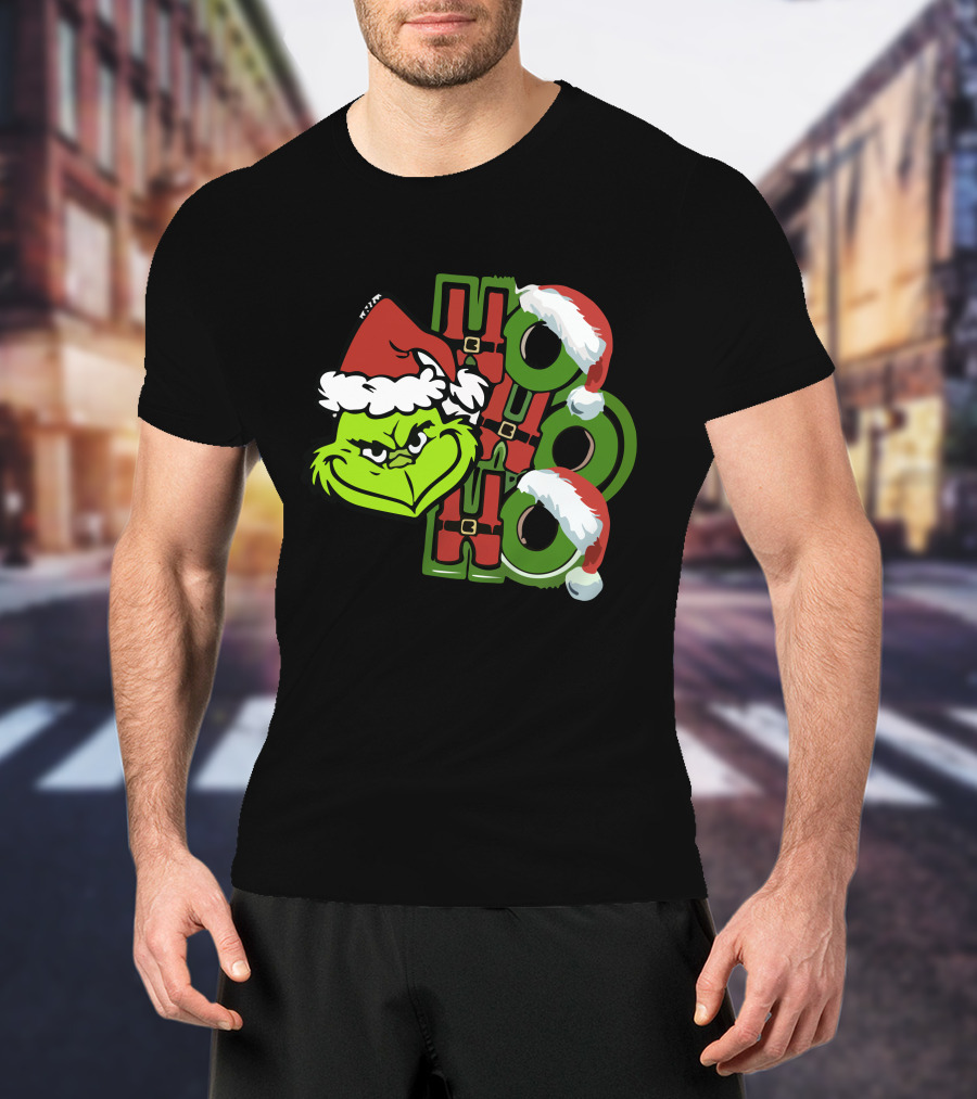 Ho Ho Ho Grinchmas With Santa Hats And Grinch Face T-Shirt