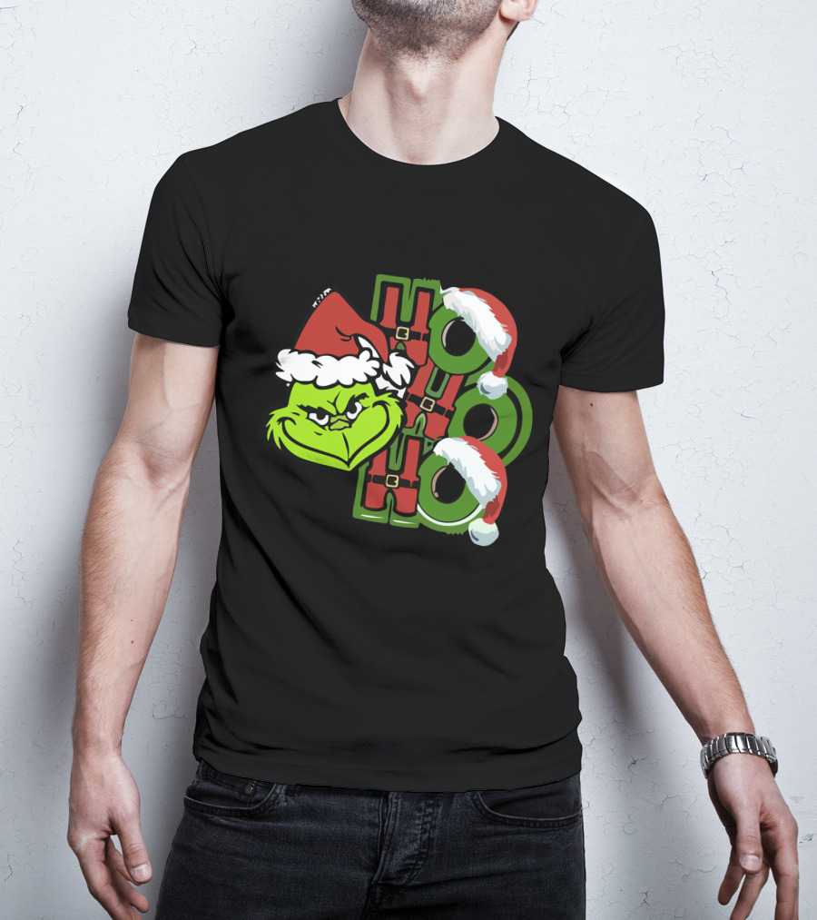 Ho Ho Ho Grinchmas With Santa Hats And Grinch Face T-Shirt