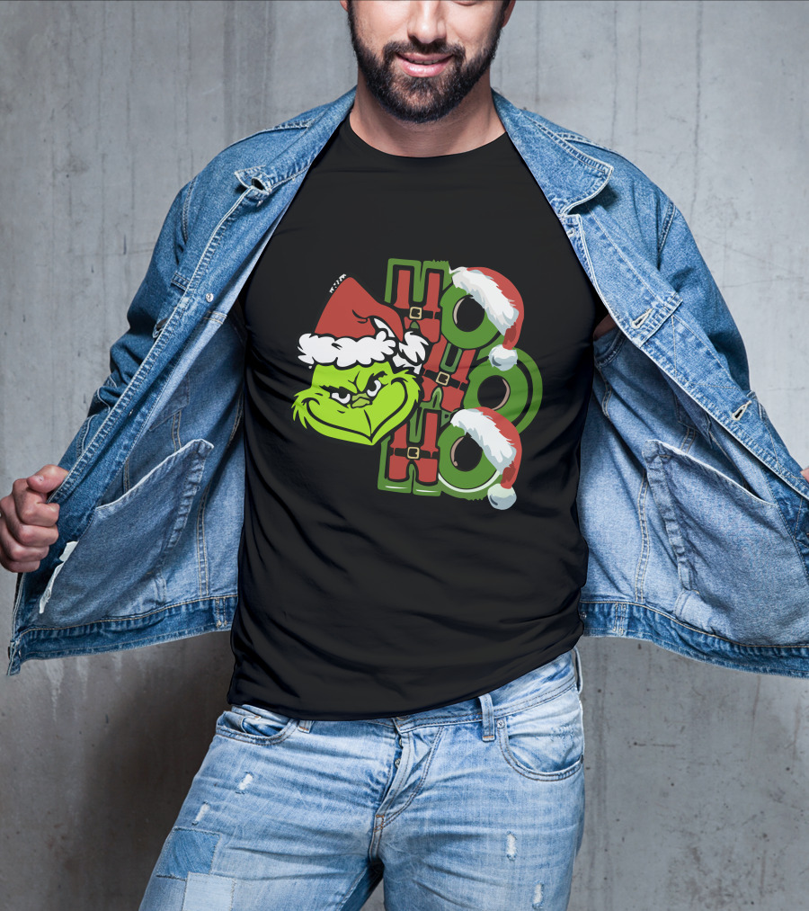 Ho Ho Ho Grinchmas With Santa Hats And Grinch Face T-Shirt
