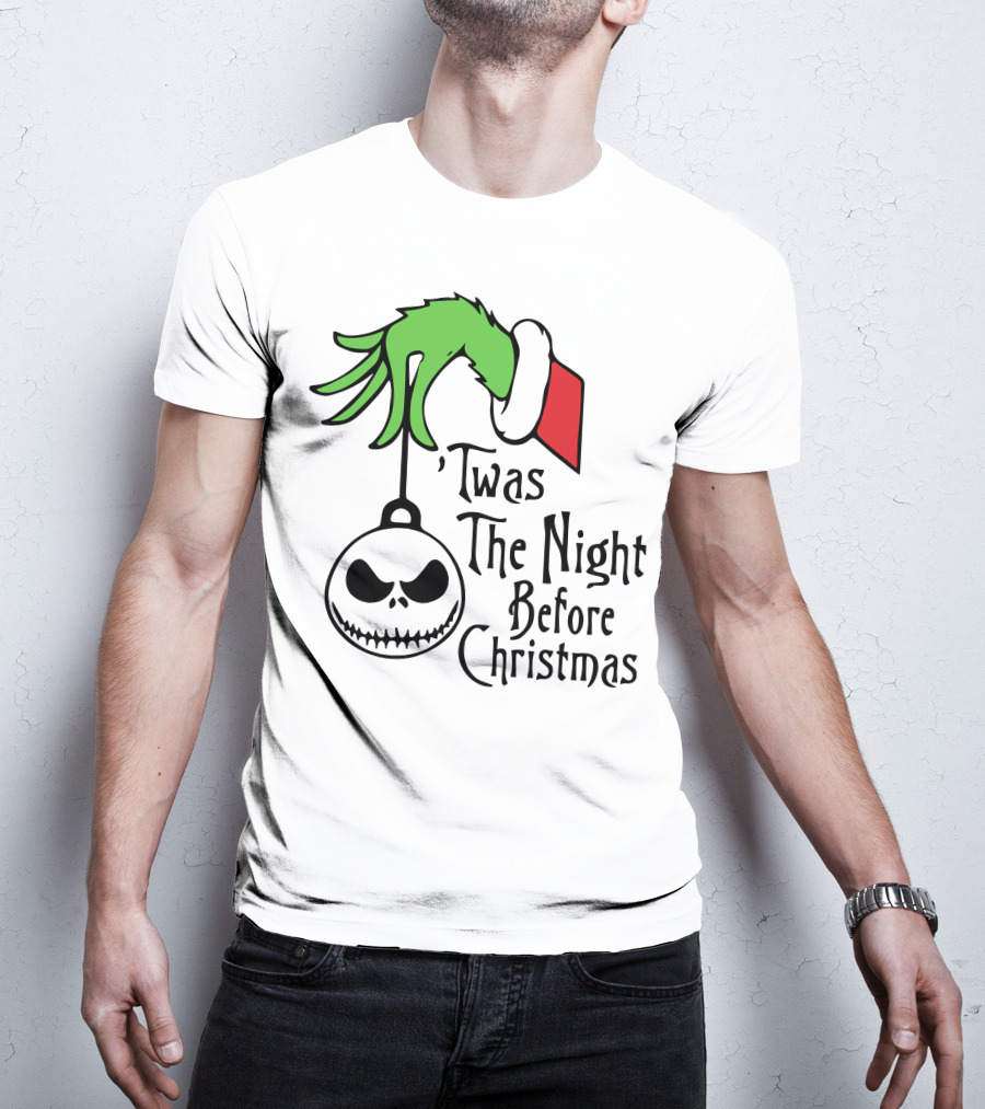 'Twas The Night Before Christmas Grinch Hand Jack Skellington T-Shirt