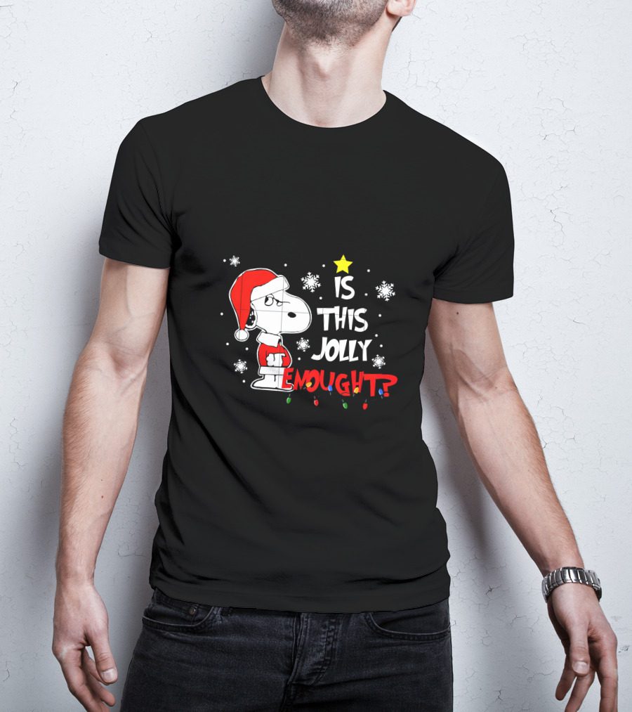 Is This Jolly Enough Snoopy Christmas Santa Hat Snowflakes Lights T-Shirt
