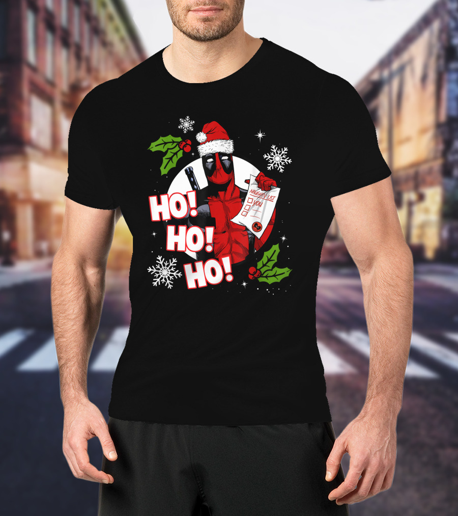 Deadpool Naughty List Ho Ho Ho Christmas T-Shirt