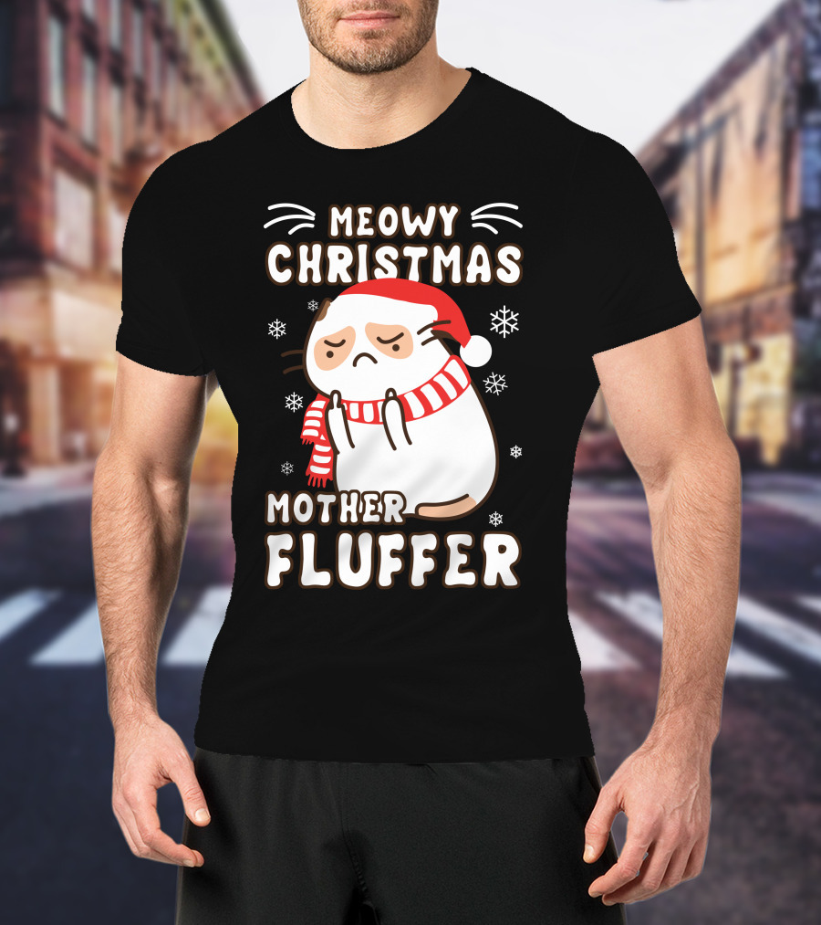 Meowy Christmas Mother Fluffer Santa Cat Snowflakes T-Shirt
