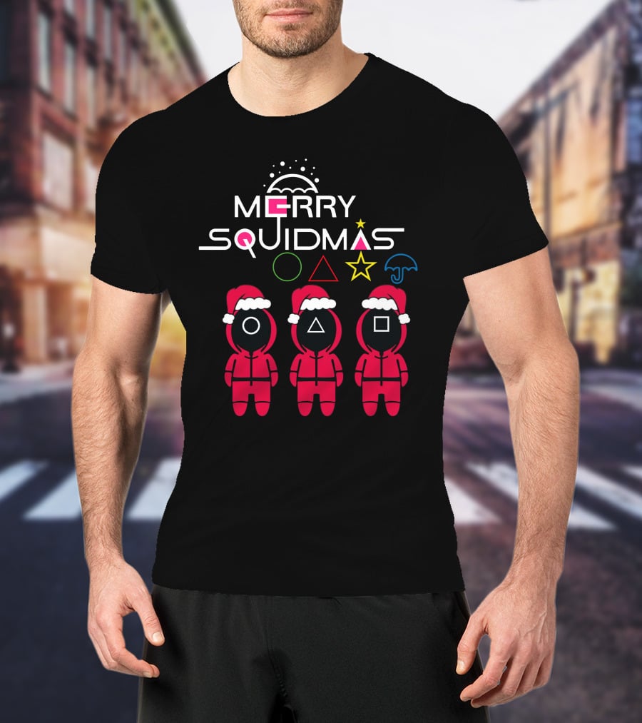 Merry Squidmas Santa Suit Guards Holiday Symbols T-Shirt