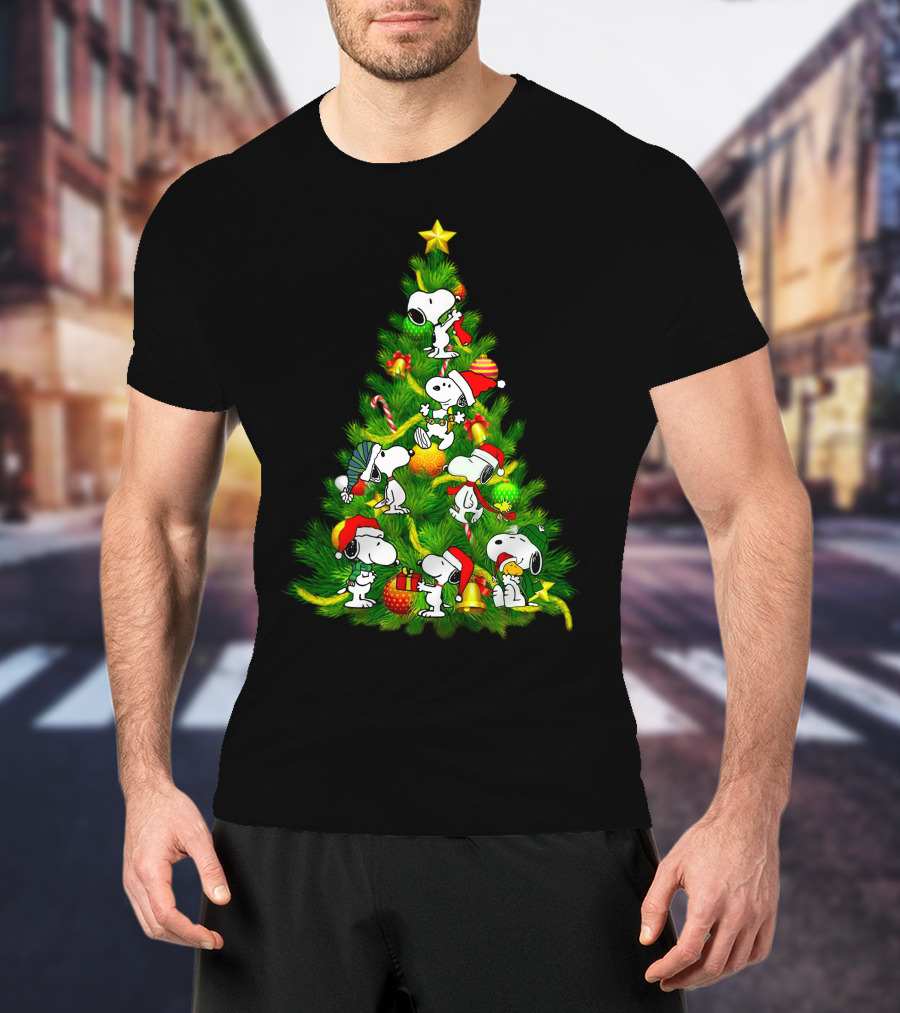 Snoopy Christmas Tree With Santa Hats And Gifts T-Shirt