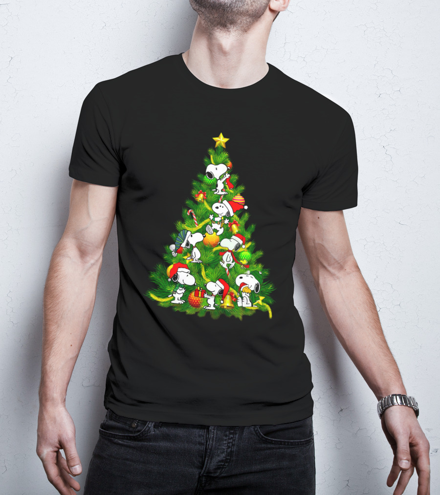 Snoopy Christmas Tree With Santa Hats And Gifts T-Shirt