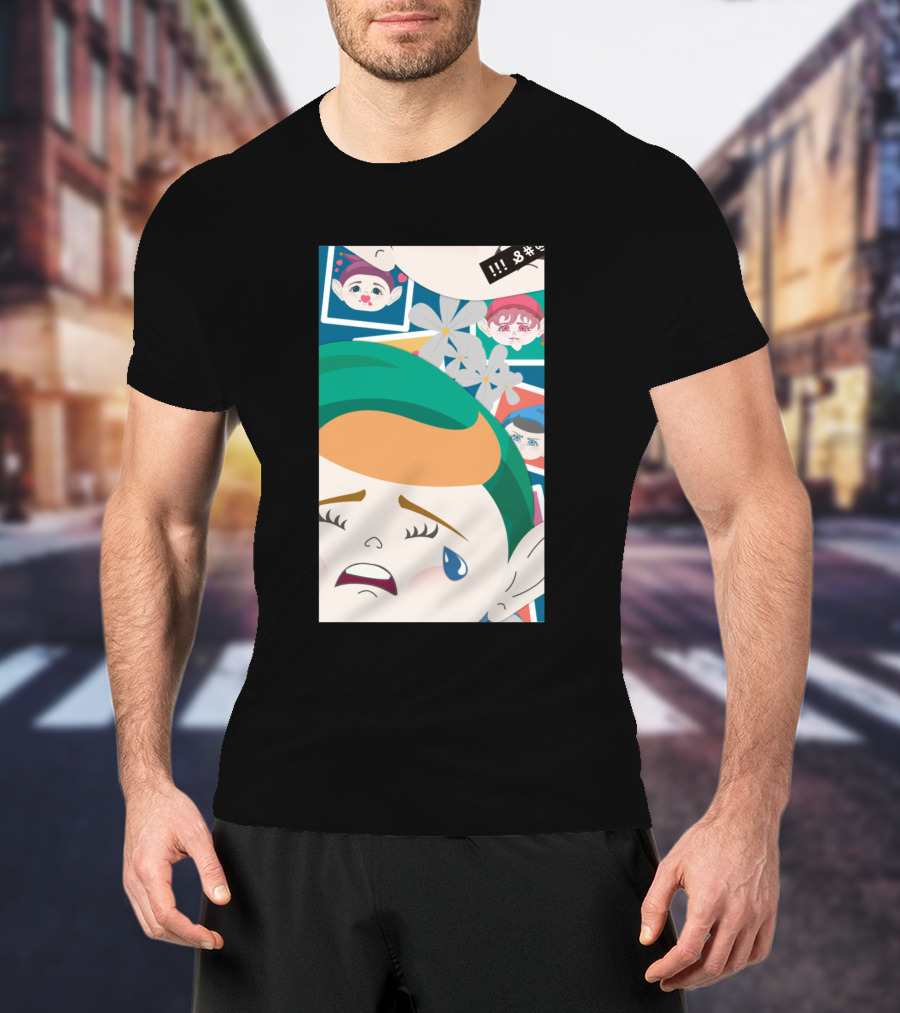 All Out Weeping Piximoji With Floral Background And Expressive Faces T-Shirt