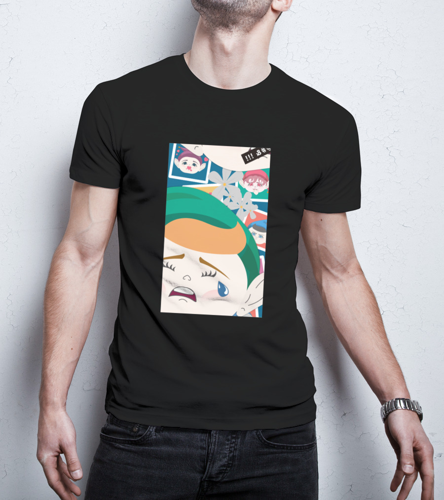 All Out Weeping Piximoji With Floral Background And Expressive Faces T-Shirt
