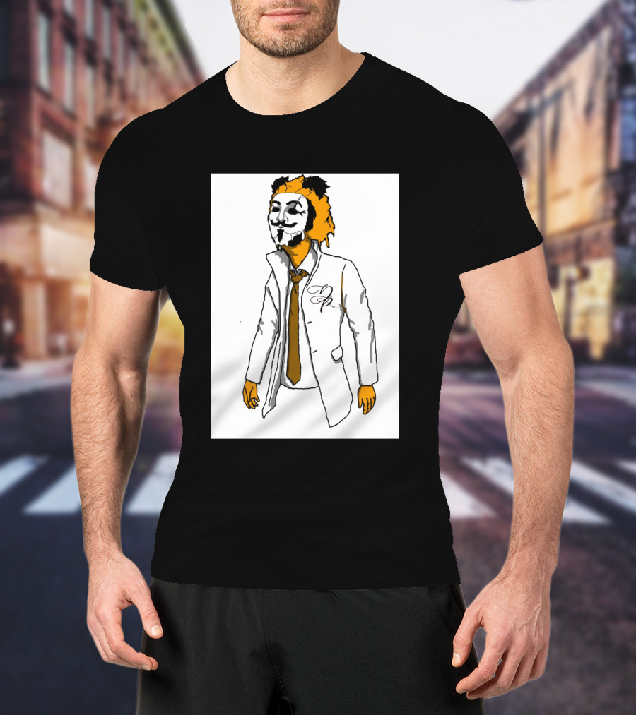 Guy Fawkes Mask Lion Hybrid With White Coat And Tie T-Shirt