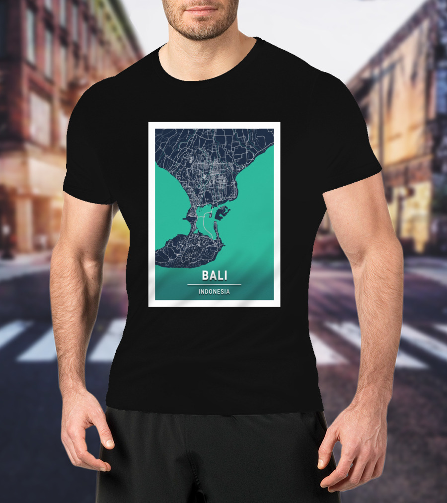 Bali Indonesia Blue Dark City Map 17308 Urban Grid T-Shirt