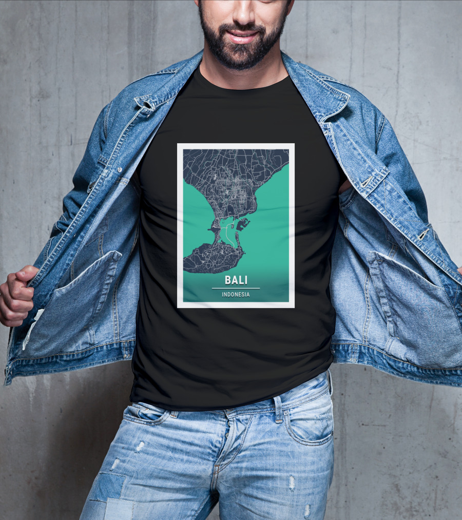 Bali Indonesia Blue Dark City Map 17308 Urban Grid T-Shirt