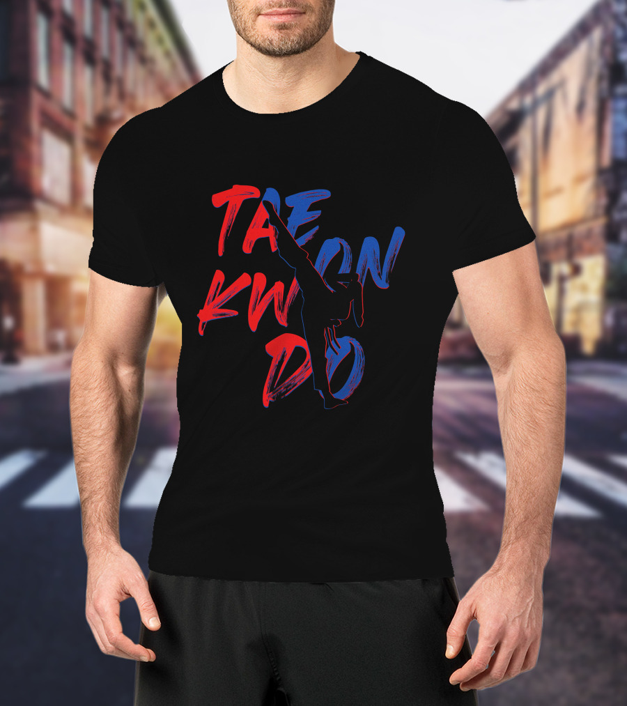 TAEKWONDO Girl Kicking Silhouette Red Blue T-Shirt