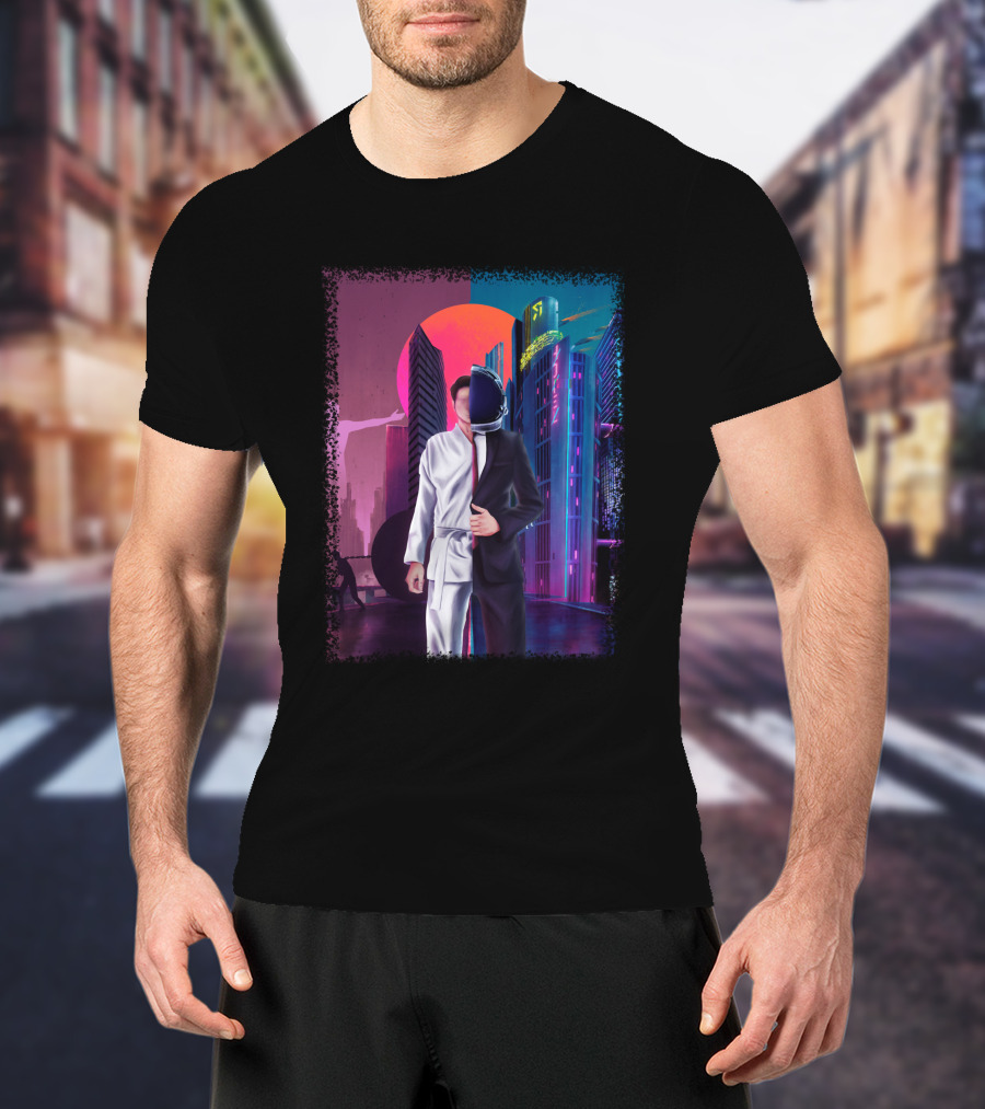 Half Taekwondo Spaceman Futuristic Cityscape Duality T-Shirt