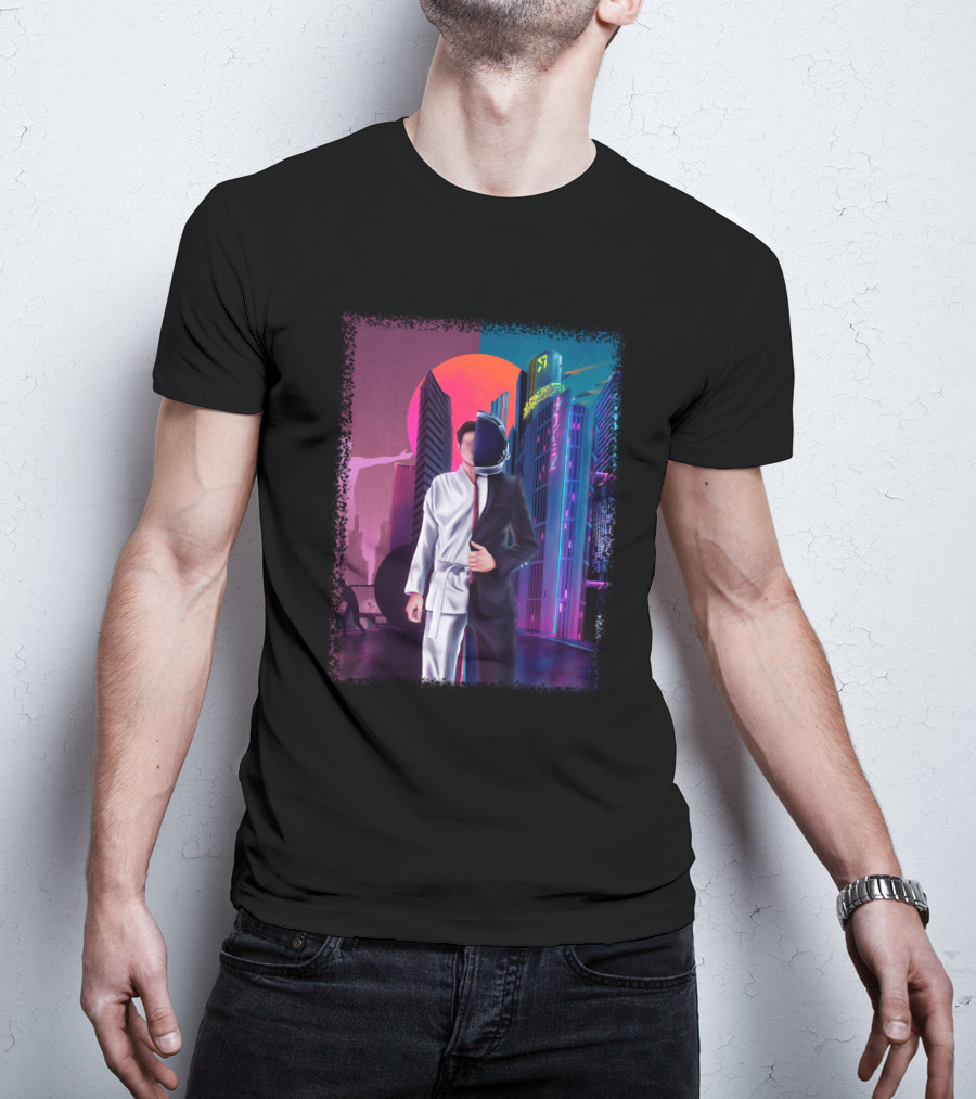 Half Taekwondo Spaceman Futuristic Cityscape Duality T-Shirt