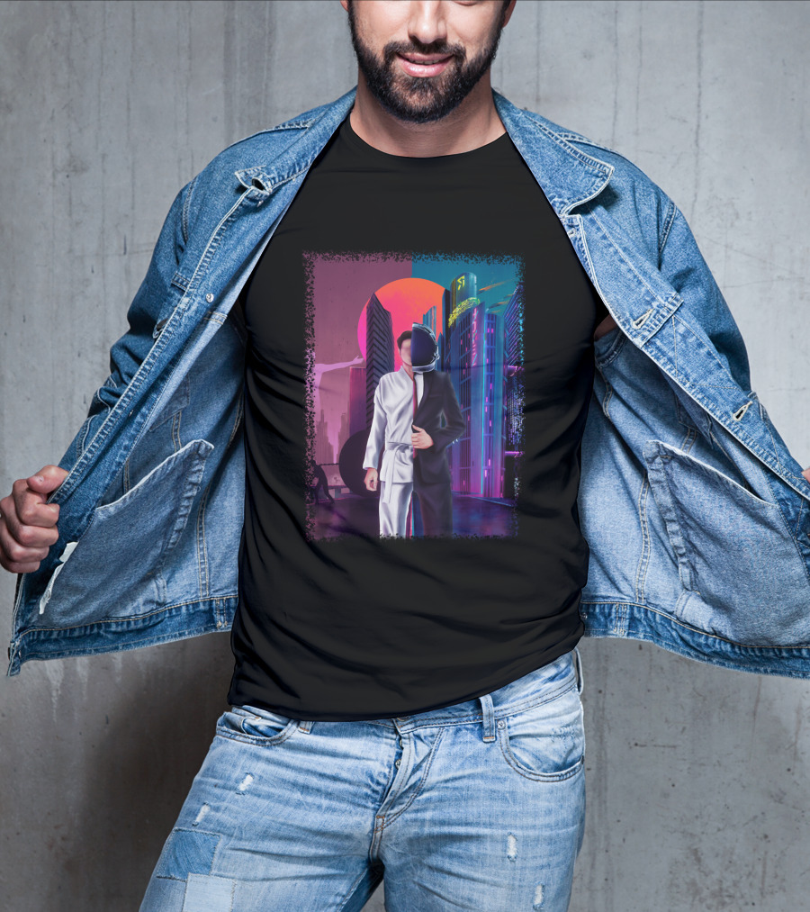 Half Taekwondo Spaceman Futuristic Cityscape Duality T-Shirt