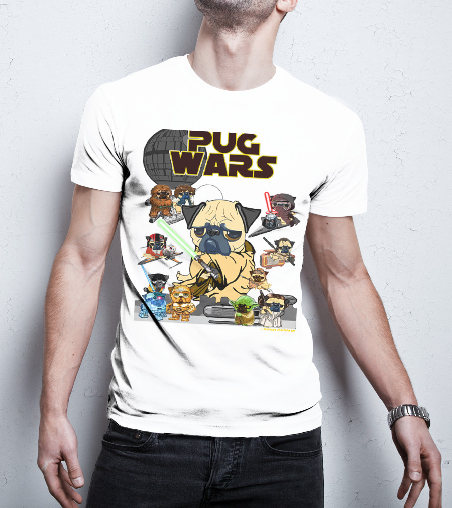 Pug Wars Star Parody With Iconic Characters And Spaceships T-Shirt