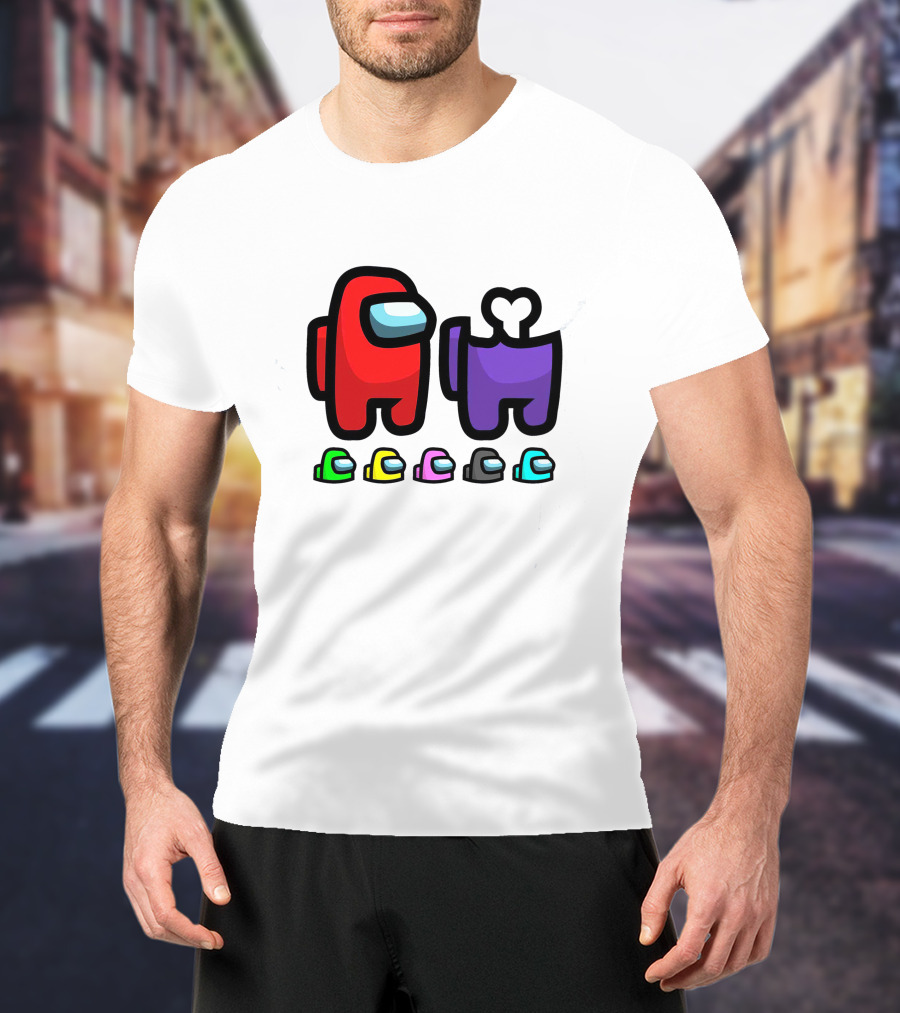 Among Us Crewmates And Dead Body Colors Red Purple Green Blue Yellow Pink Black T-Shirt