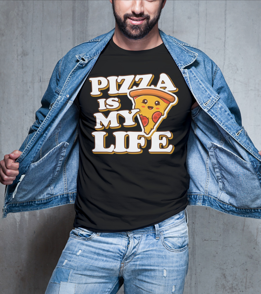 PIZZA IS MY LIFE Pizza Slice Happy Expression T-Shirt