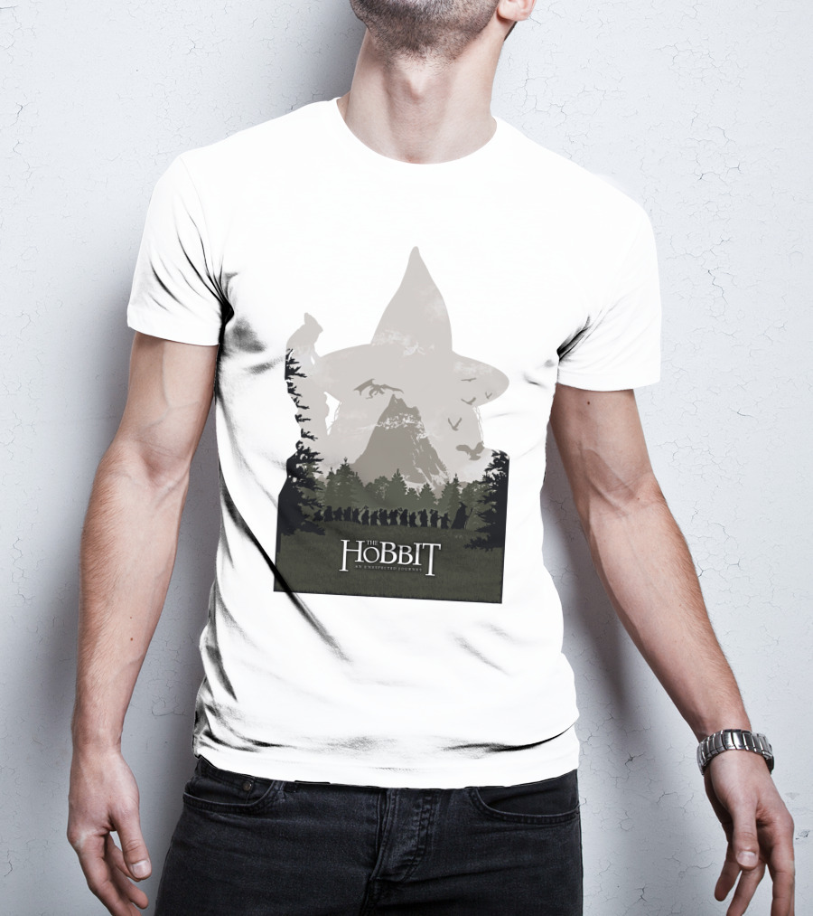 The Hobbit An Unexpected Journey Silhouette Scene With Gandalf Hat And Forest Background T-Shirt