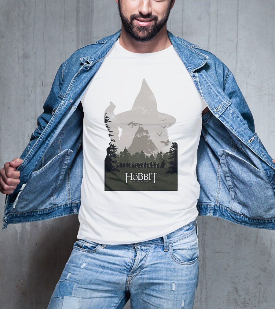 The Hobbit An Unexpected Journey Silhouette Scene With Gandalf Hat And Forest Background T-Shirt