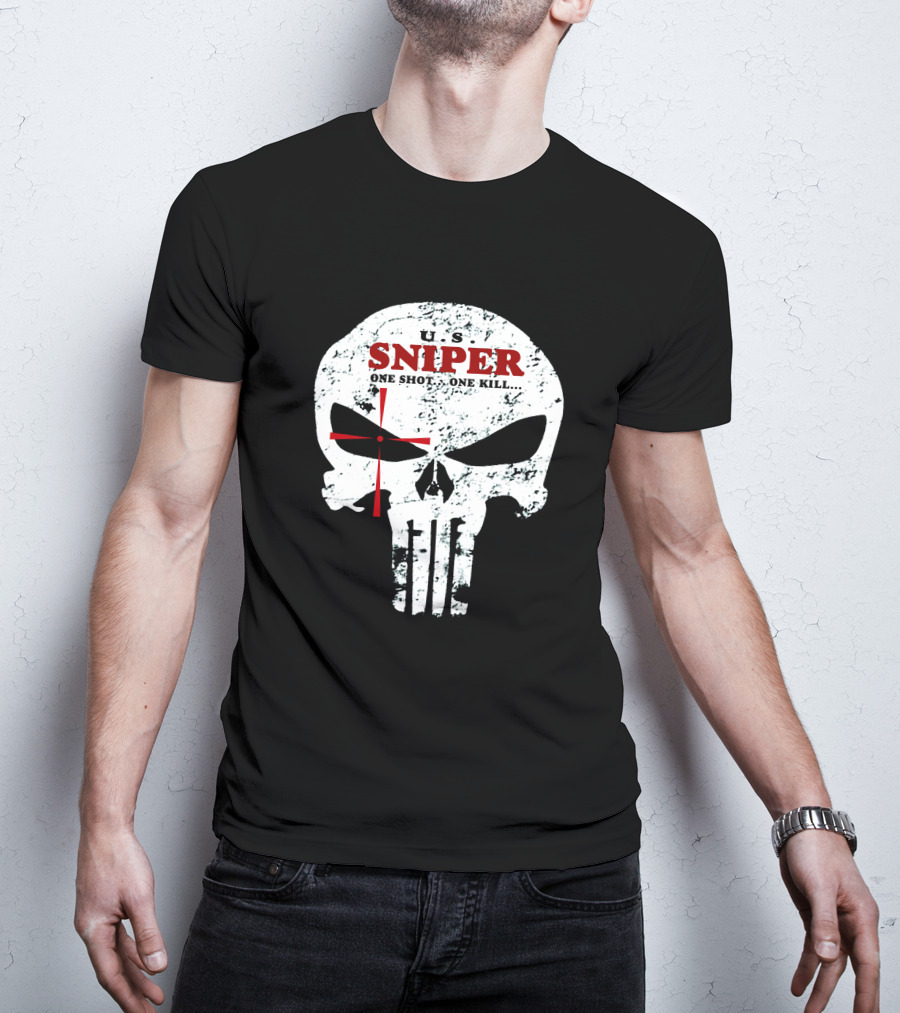 U.S. Sniper One Shot One Kill Skull T-Shirt