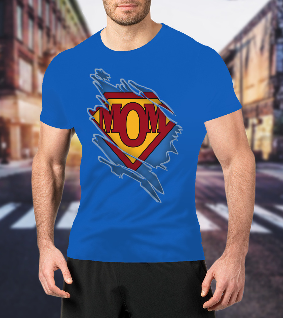 Iconic Super Mom Emblem In Classic Blue And Red T-Shirt