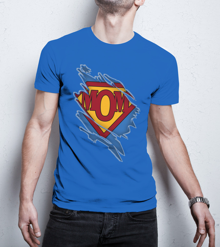 Iconic Super Mom Emblem In Classic Blue And Red T-Shirt