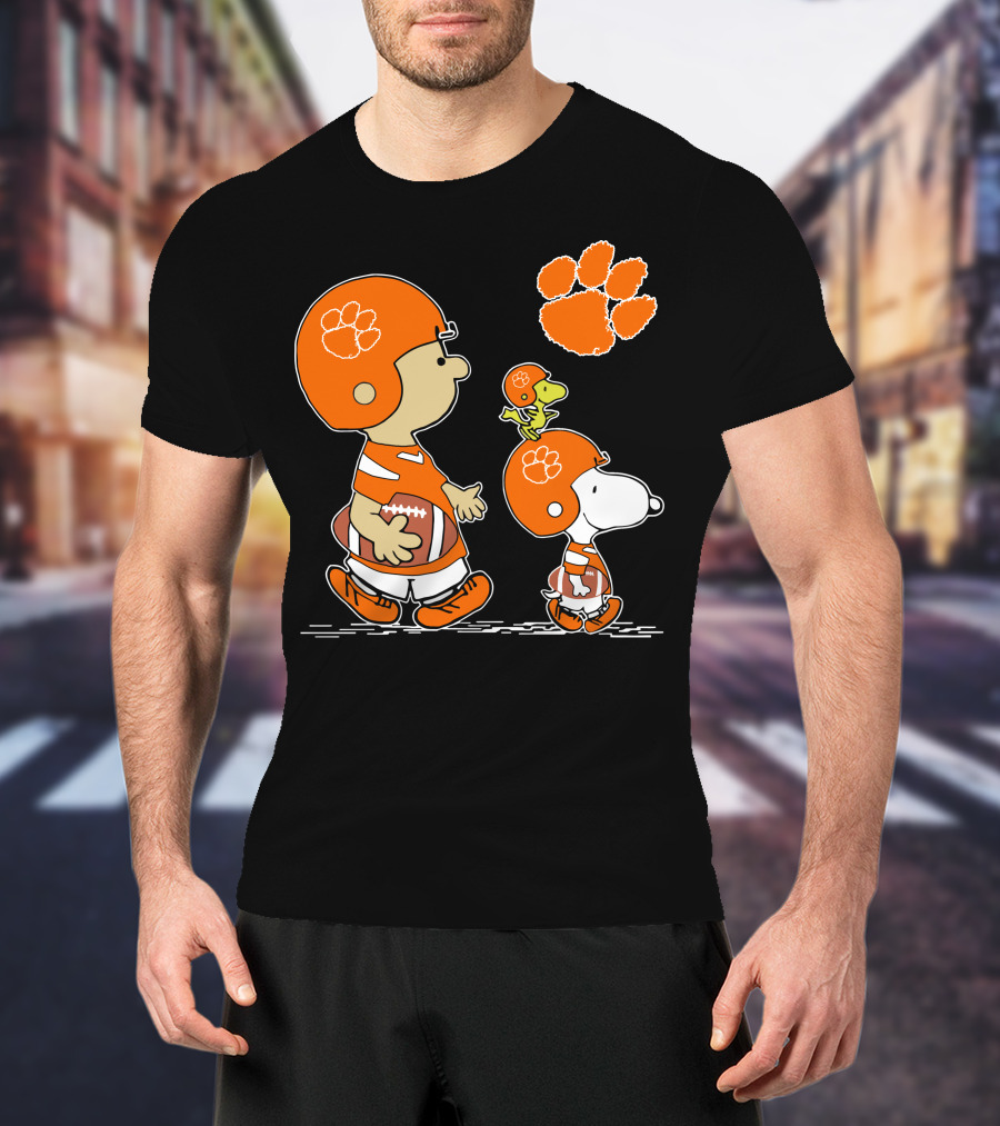 Clemson Tigers Football Cartoon Characters With Paw Prints T-Shirt
