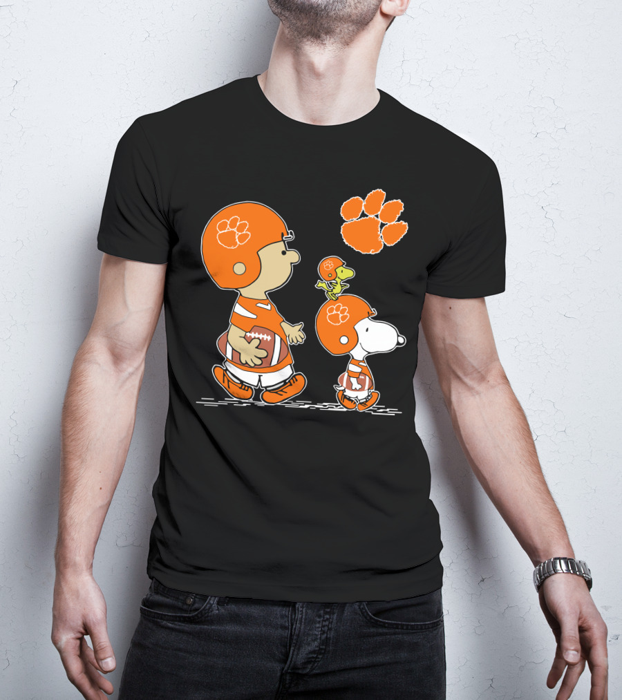Clemson Tigers Football Cartoon Characters With Paw Prints T-Shirt