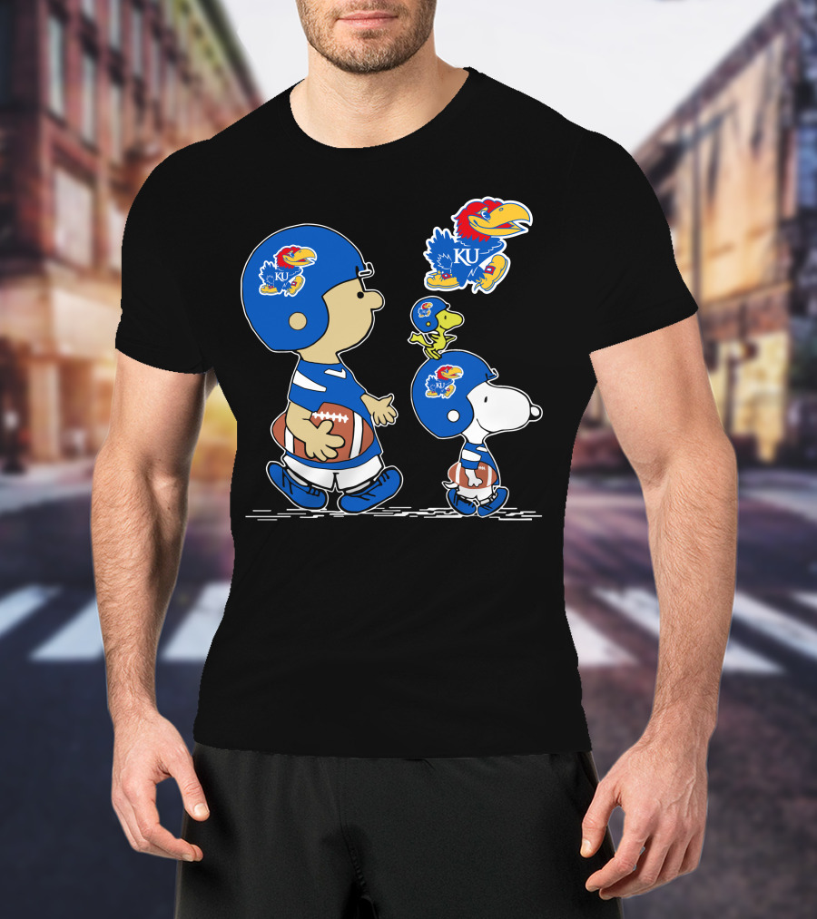 Kansas Jayhawks KU Football Peanuts Characters T-Shirt