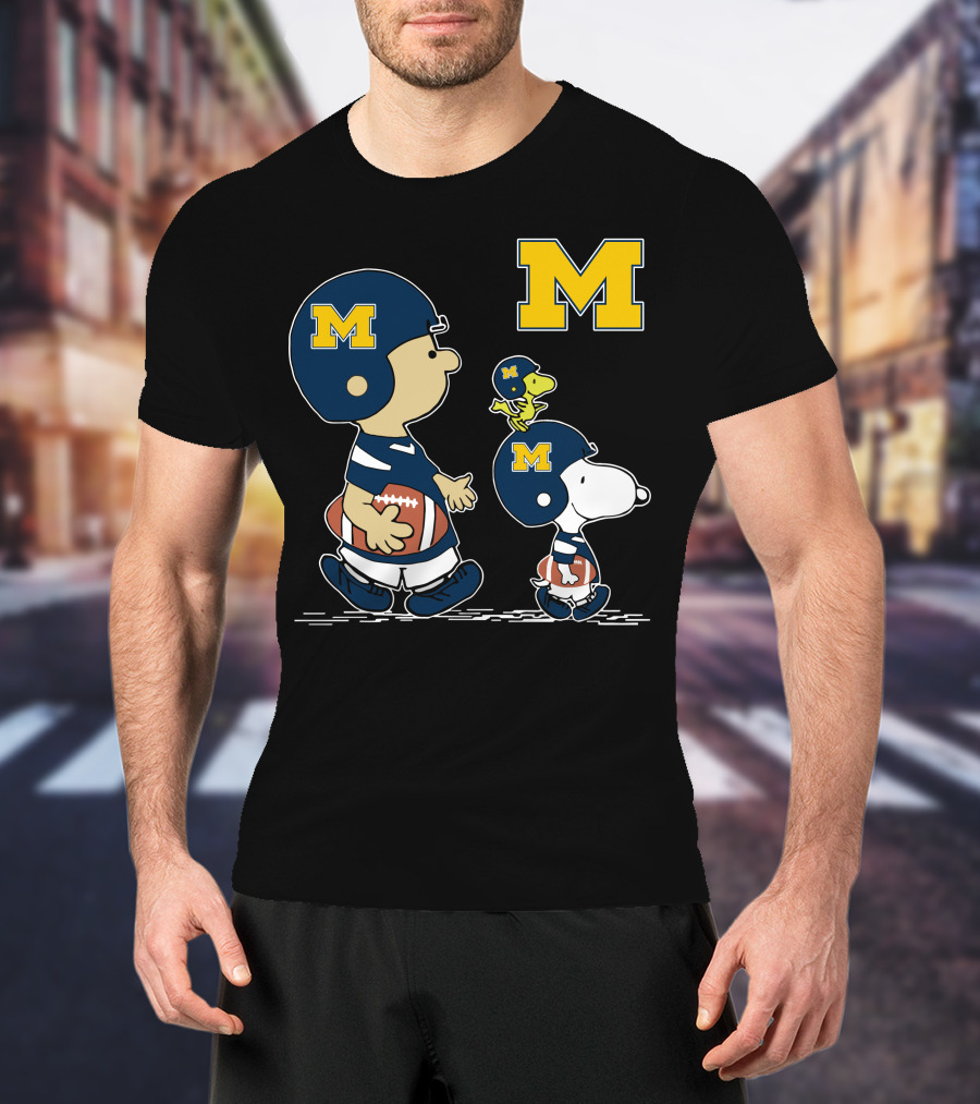 Michigan Wolverines Peanuts Football Characters Charlie Brown Snoopy Woodstock T-Shirt