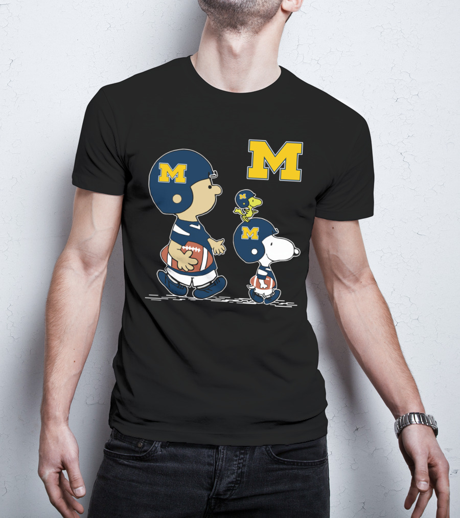 Michigan Wolverines Peanuts Football Characters Charlie Brown Snoopy Woodstock T-Shirt