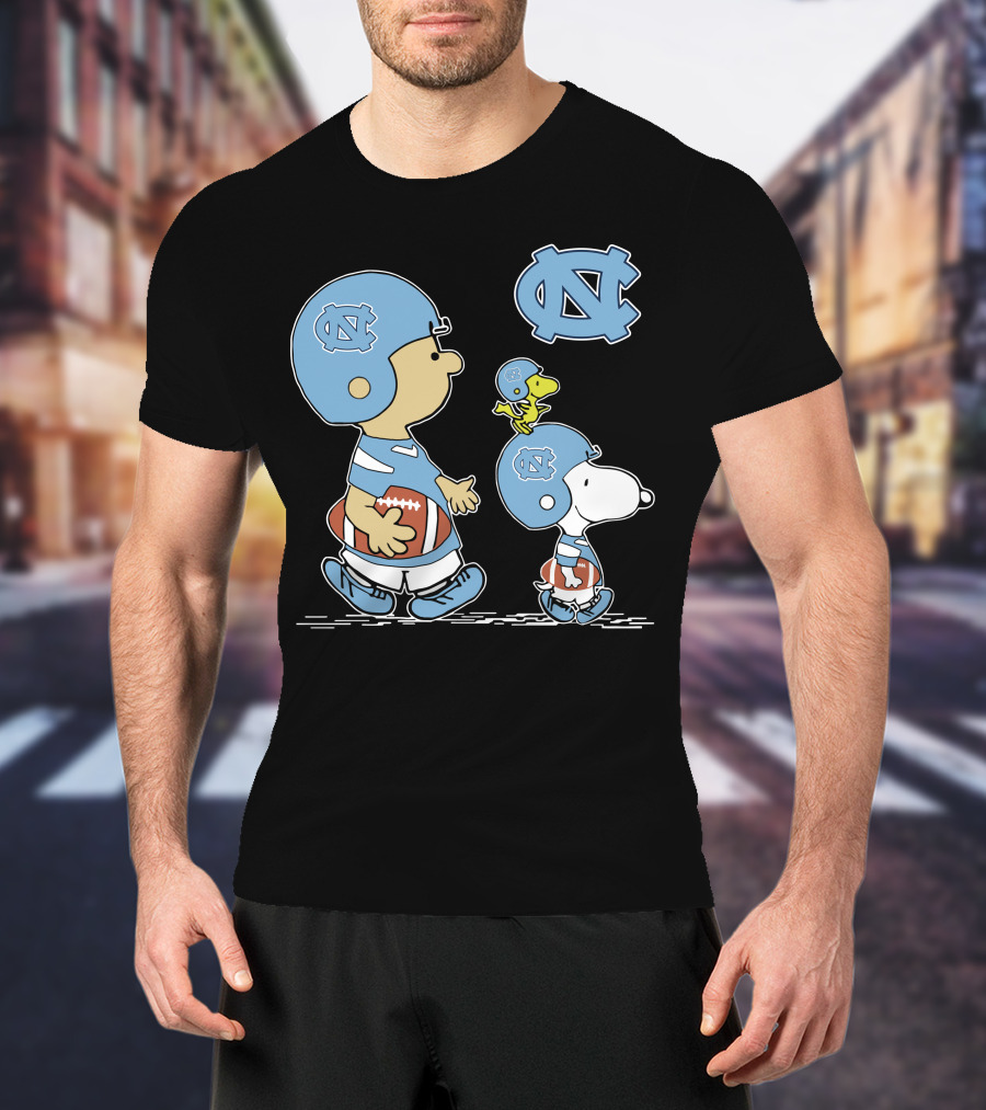 North Carolina Tar Heels Snoopy Peanuts Football Trio With UNC T-Shirt