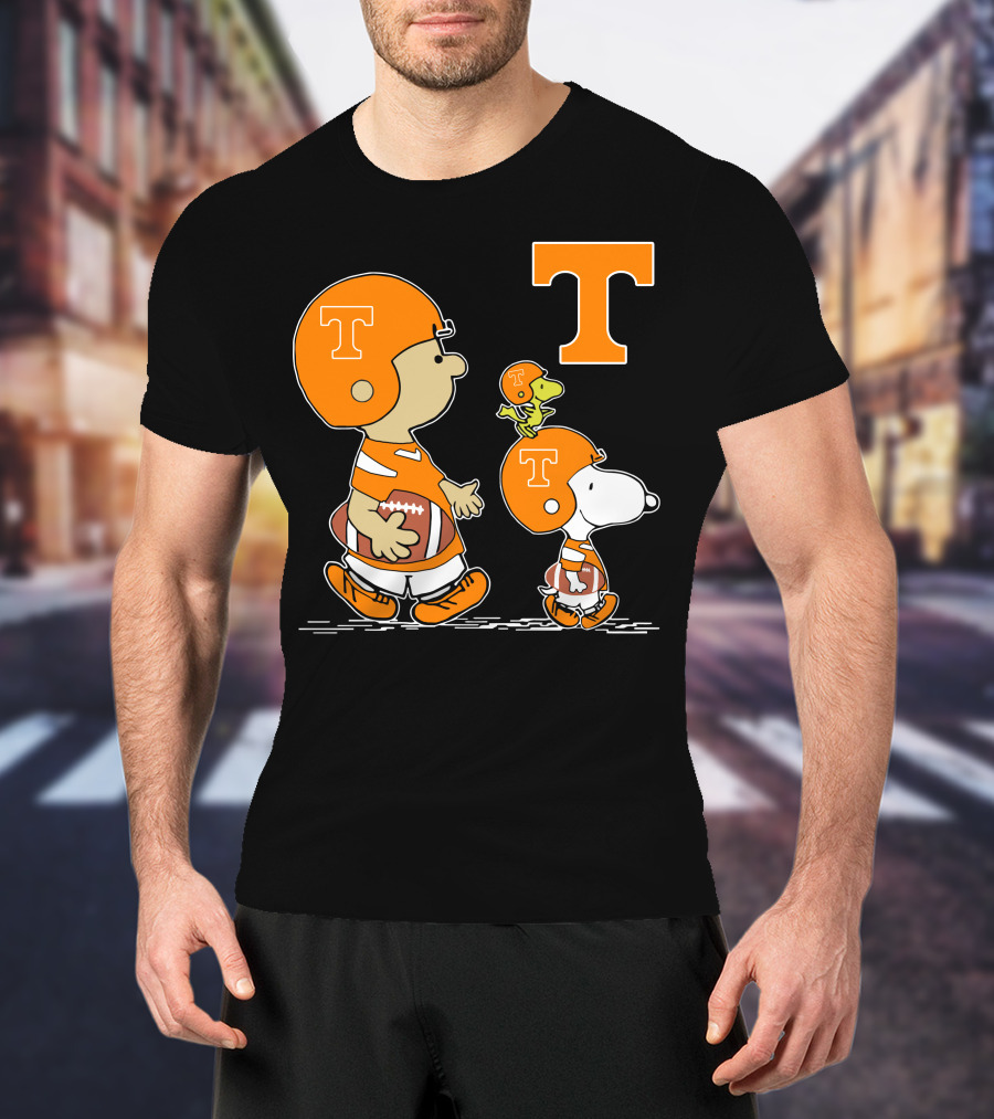 Tennessee Volunteers Peanuts Characters Football Helmet Charlie Brown Snoopy Woodstock T-Shirt
