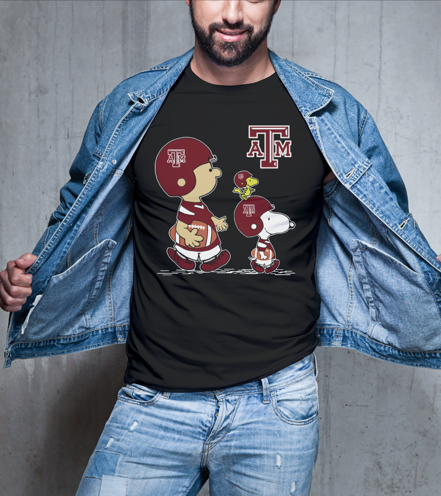 Texas A&M Aggies Peanuts Football Characters Walking T-Shirt