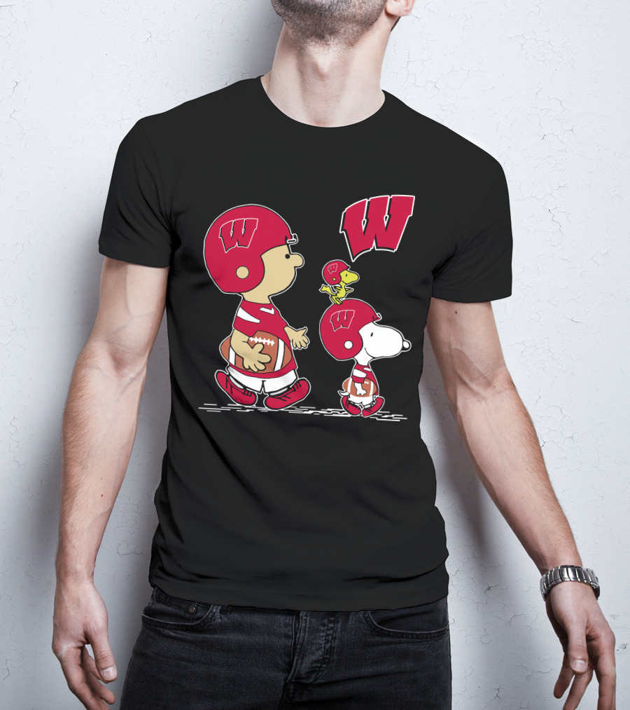 Wisconsin Badgers Peanuts Football Characters Walking With W T-Shirt